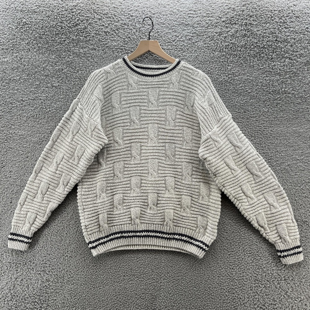 VTG 90s Cape Isle Knitters Sweater Mens Large Cotton Cableknit Made USA Classic